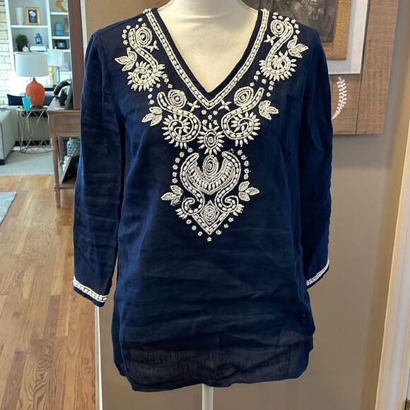 Linen Embroidered Luxury Tunic Top - Picture 2 of 11